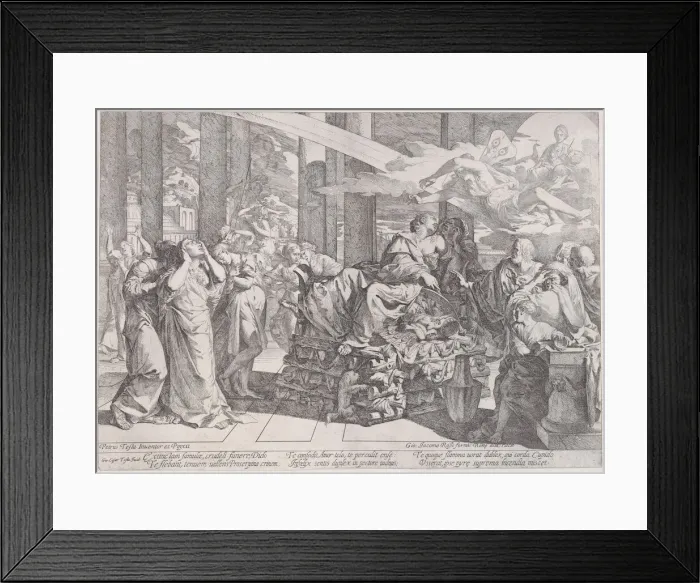 Framed Print : The suicide of Dido who reclines on a pyre in centre, surrounded by many figures, 1650-55 Framed Print : The suicide of Dido who reclines on a pyre in centre, surrounded by many figures, 1650-55