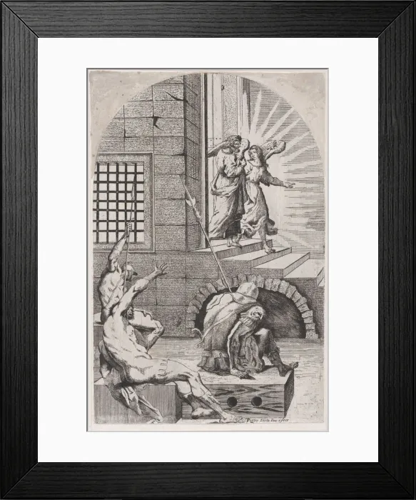 Framed Print : Saint Peter being released from prison by the angel, 1650-70 Framed Print : Saint Peter being released from prison by the angel, 1650-70