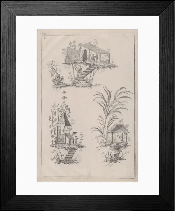 Framed Print : Chinoiserie Ornaments, ca. 1760-85. Creator: Jean-Baptiste Pillement Framed Print : Chinoiserie Ornaments, ca. 1760-85. Creator: Jean-Baptiste Pillement
