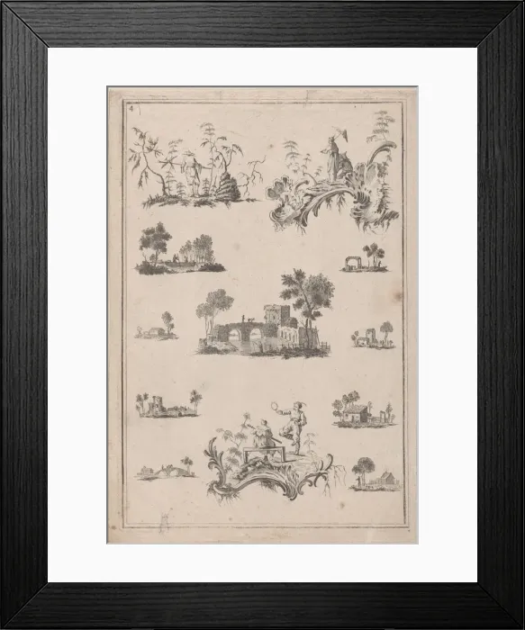 Framed Print : Chinoiserie Ornaments, ca. 1770. Creator: Jean-Baptiste Pillement Framed Print : Chinoiserie Ornaments, ca. 1770. Creator: Jean-Baptiste Pillement