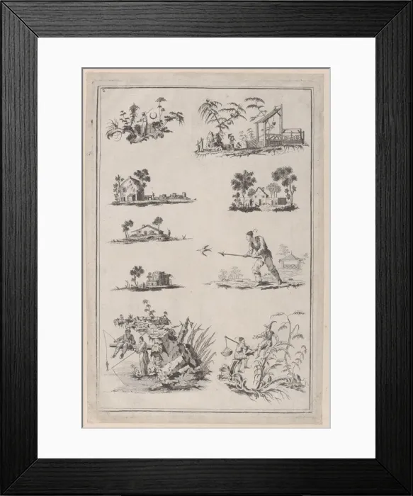 Framed Print : Chinoiserie Ornaments, ca. 1760-85. Creator: Jean-Baptiste Pillement Framed Print : Chinoiserie Ornaments, ca. 1760-85. Creator: Jean-Baptiste Pillement