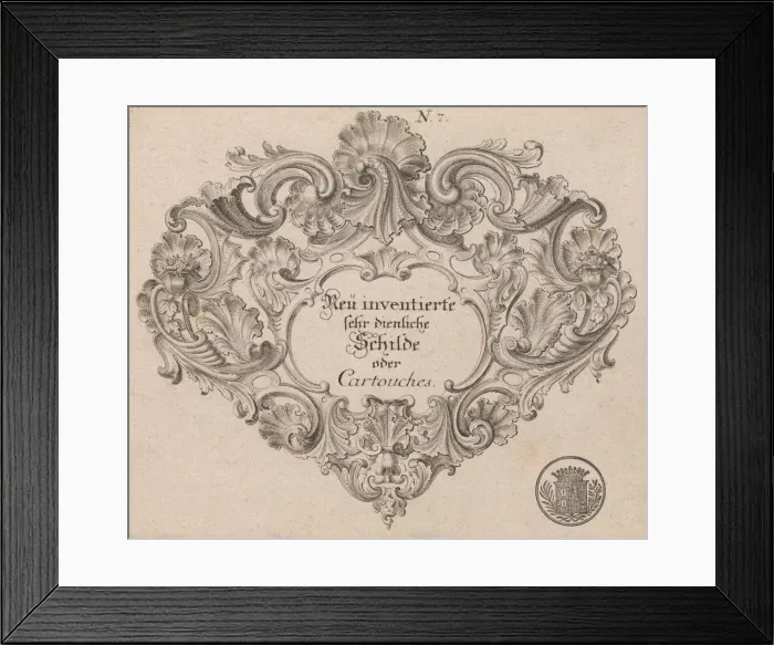Framed Print : Design for a Cartouche, Plate 1 from Neüinventierte sehr dienstiche Schil