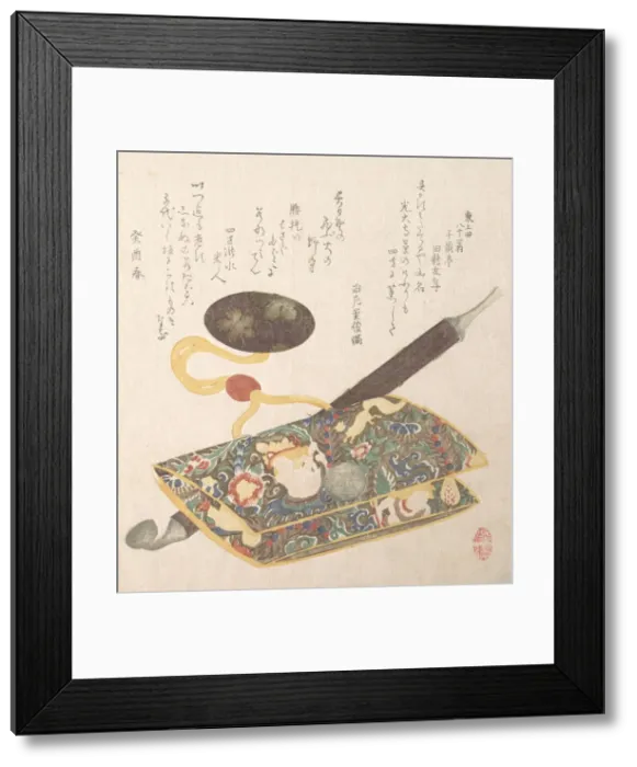 Framed Print : Tobacco Pouch and Pipe, 1813. Creator: Kubo Shunman Framed Print : Tobacco Pouch and Pipe, 1813. Creator: Kubo Shunman