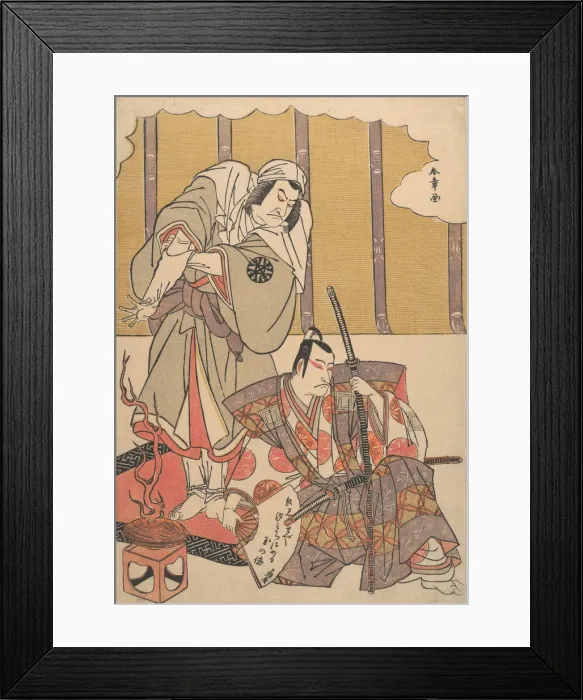 Framed Print : The Actors Ichikawa Danjuro I (right) 1660-1704 and Nakamura Denkuro II... late 18th century. Creator: Shunsho Framed Print : The Actors Ichikawa Danjuro I (right) 1660-1704 and Nakamura Denkuro II... late 18th century. Creator: Shunsho