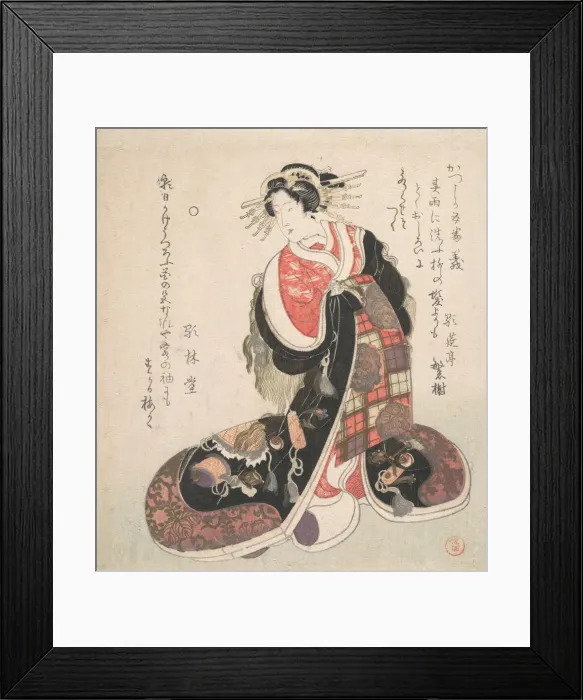 Framed Print : Courtesan Dressed in an Elaborate Gown Embroidered with Emblems of Good Luck, ca. 1800 Framed Print : Courtesan Dressed in an Elaborate Gown Embroidered with Emblems of Good Luck, ca. 1800