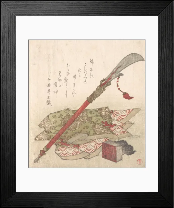 Framed Print : Halberd, Brocade Robe and Seal, 19th century. Creator: Kubo Shunman Framed Print : Halberd, Brocade Robe and Seal, 19th century. Creator: Kubo Shunman
