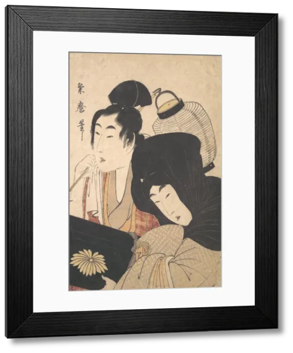 Framed Print : Young Woman at Night accompanied by a Servant... late 18th-early 19th century Framed Print : Young Woman at Night accompanied by a Servant... late 18th-early 19th century
