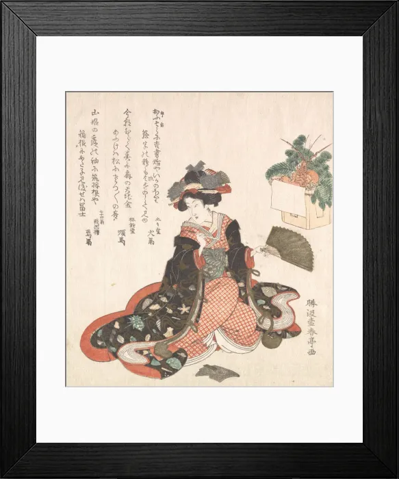 Framed Print : Courtesan and New Year Decoration, ca. 1816. Creator: Katsukawa Shuntei