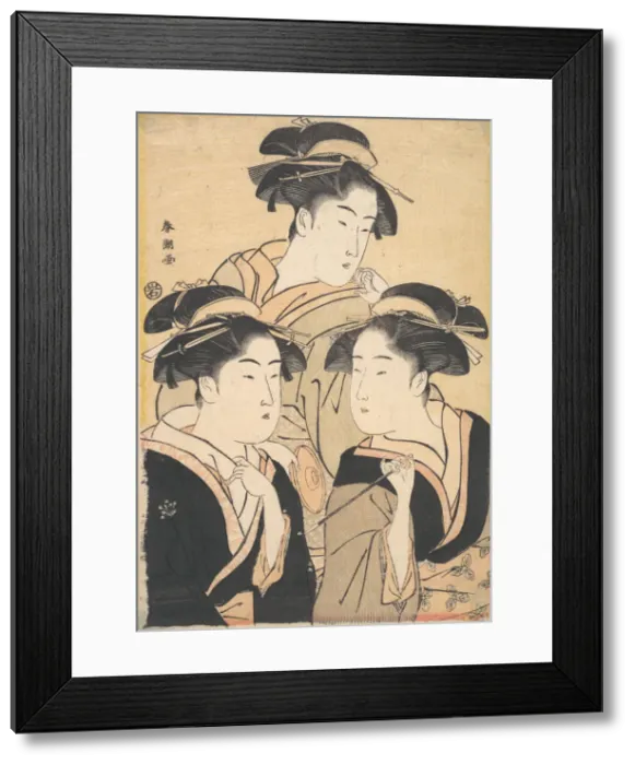 Framed Print : Three Beauties, late 18th century. Creator: Katsukawa Shuncho Framed Print : Three Beauties, late 18th century. Creator: Katsukawa Shuncho