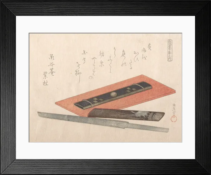 Framed Print : Knife and Two Knife Handles, 19th century. Creator: Kubo Shunman Framed Print : Knife and Two Knife Handles, 19th century. Creator: Kubo Shunman