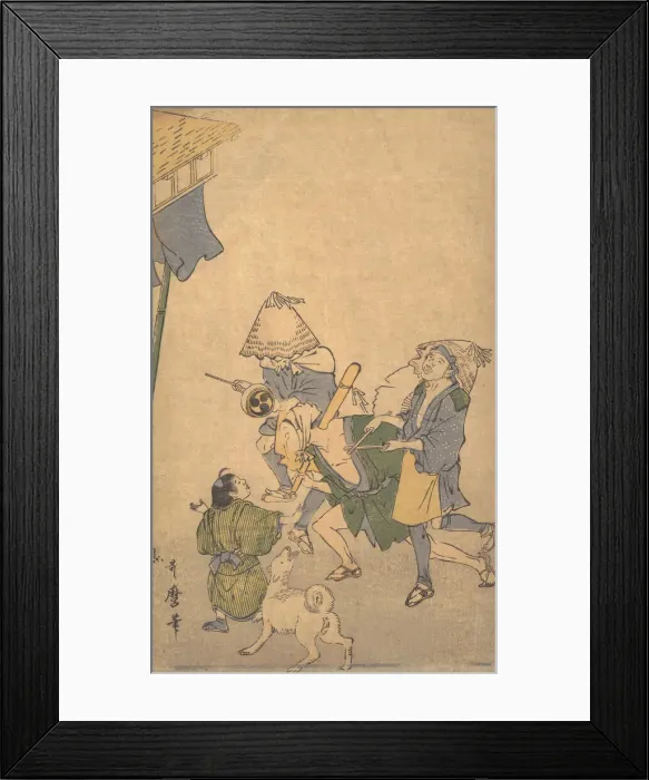 Framed Print : Three Revelers of the Lower Classes, Wearing Komuso Hats... late 18th-early 19th century Framed Print : Three Revelers of the Lower Classes, Wearing Komuso Hats... late 18th-early 19th century