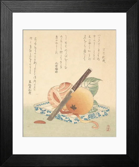 Framed Print : Persimmons on a Plate, 19th century. Creator: Kubo Shunman Framed Print : Persimmons on a Plate, 19th century. Creator: Kubo Shunman