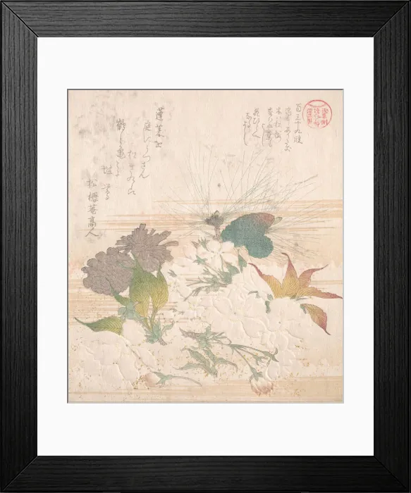 Framed Print : Cherry Blossoms and Pine Cones, 19th century. Creator: Kubo Shunman Framed Print : Cherry Blossoms and Pine Cones, 19th century. Creator: Kubo Shunman