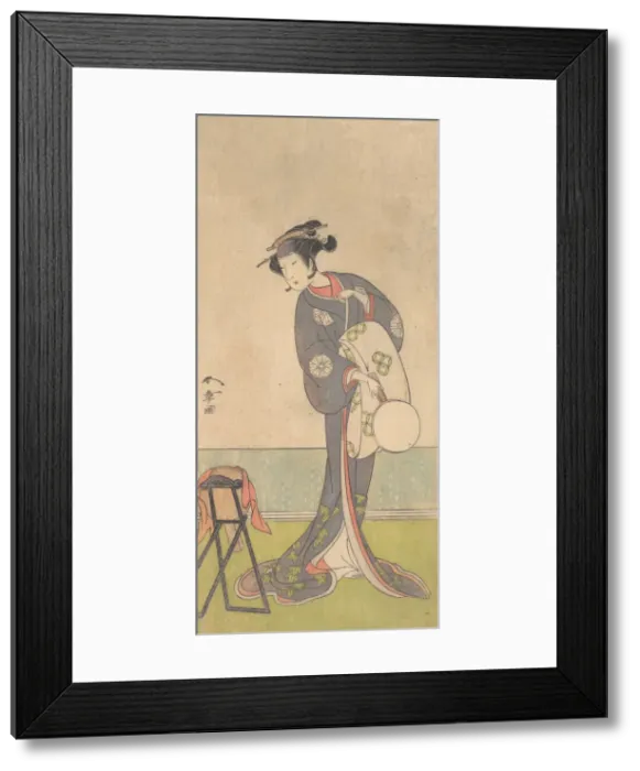 Framed Print : The First Nakamura Tomijuro as an Oiran Standing in a Room, 1771. Creator: Shunsho Framed Print : The First Nakamura Tomijuro as an Oiran Standing in a Room, 1771. Creator: Shunsho