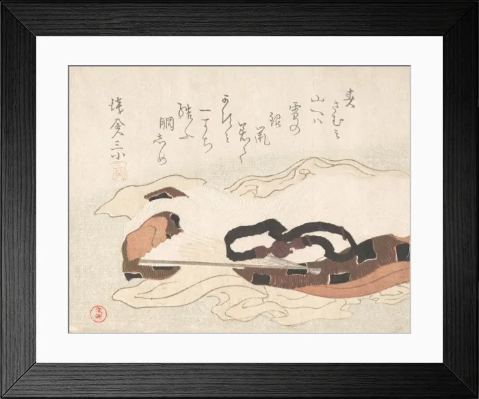 Framed Print : Belt and Fan on a Piece of Cloth, 19th century. Creator: Kubo Shunman Framed Print : Belt and Fan on a Piece of Cloth, 19th century. Creator: Kubo Shunman
