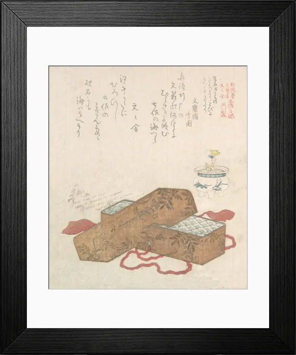 Framed Print : Letter-Box with Letter and Potted Flower, 19th century. Creator: Kubo Shunman Framed Print : Letter-Box with Letter and Potted Flower, 19th century. Creator: Kubo Shunman