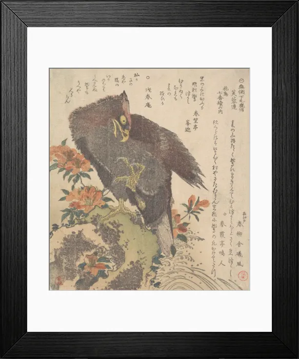 Framed Print : Eagle on a Rock; Flowering Azaleas, ca. 1800. Creator: Kubo Shunman Framed Print : Eagle on a Rock; Flowering Azaleas, ca. 1800. Creator: Kubo Shunman