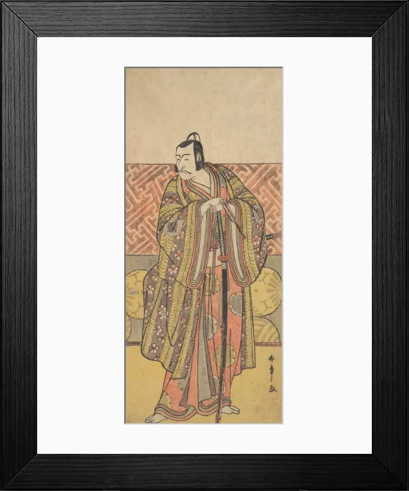 Framed Print : Ichikawa Danjuro V as Kudo Suketsune, Richly Attired, Leaning on His Sword, late 18th century. Creator: Shunsho Framed Print : Ichikawa Danjuro V as Kudo Suketsune, Richly Attired, Leaning on His Sword, late 18th century. Creator: Shunsho