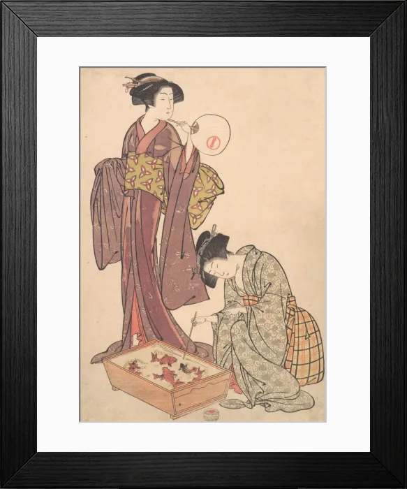 Framed Print : Two Women Feeding Fish, 1739-1820. Creator: Kitao Shigemasa Framed Print : Two Women Feeding Fish, 1739-1820. Creator: Kitao Shigemasa