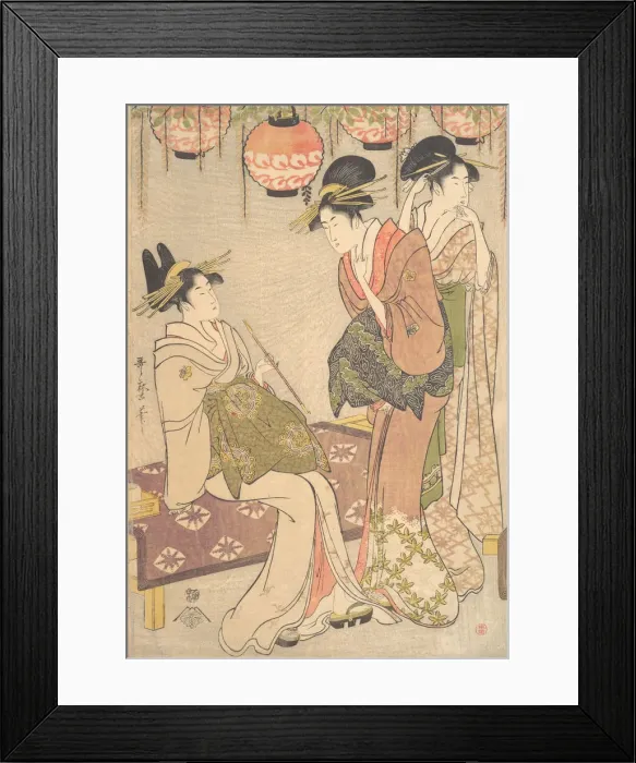 Framed Print : Three Courtesans, late 18th-early 19th century. Creator: Kitagawa Utamaro Framed Print : Three Courtesans, late 18th-early 19th century. Creator: Kitagawa Utamaro