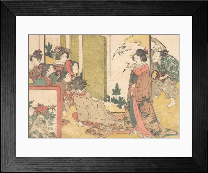 Framed Print : Girls Entertained by Performers, from the illustrated book Flowers of the Four Seasons