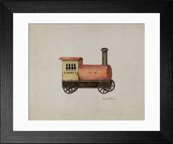 Framed Print : Toy Locomotive, c. 1941. Creator: John Hall Framed Print : Toy Locomotive, c. 1941. Creator: John Hall