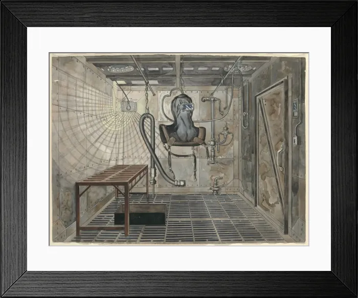 Framed Print : Interior Sand Blasting Chamber, 1935, c. 1947. Creator: Perkins Harnly Framed Print : Interior Sand Blasting Chamber, 1935, c. 1947. Creator: Perkins Harnly