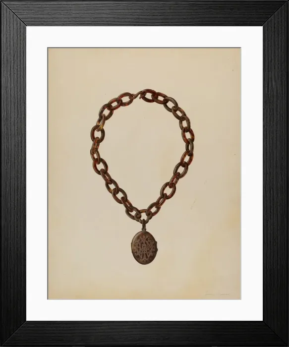 Framed Print : Tortoise Shell Necklace & Locket, c. 1940. Creator: James M. Lawson Framed Print : Tortoise Shell Necklace & Locket, c. 1940. Creator: James M. Lawson