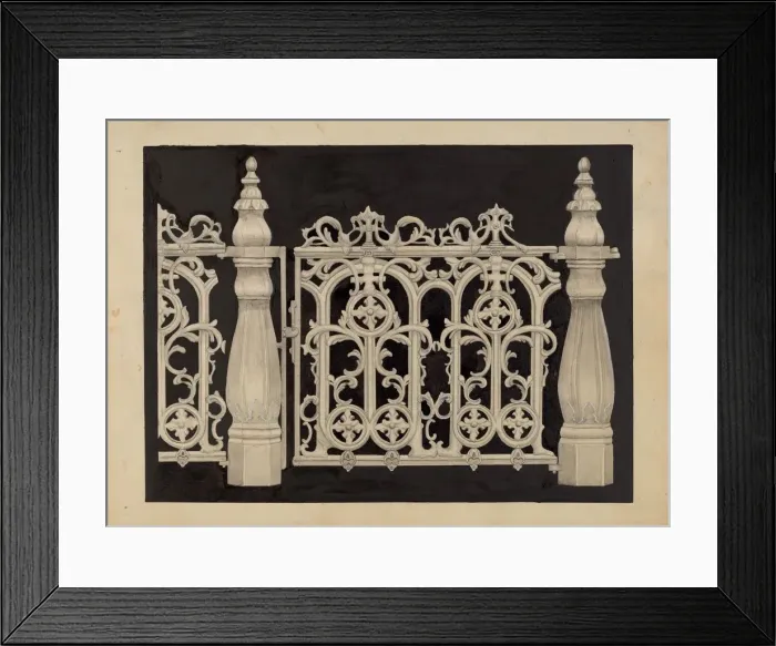Framed Print : Iron Railing and Gate, c. 1936. Creator: James M. Lawson Framed Print : Iron Railing and Gate, c. 1936. Creator: James M. Lawson