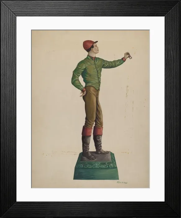 Framed Print : Cast Iron Jockey Hitching Post, c. 1938. Creator: Frank Gray Framed Print : Cast Iron Jockey Hitching Post, c. 1938. Creator: Frank Gray