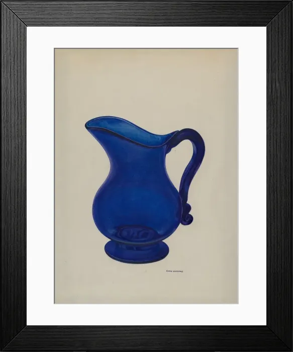 Framed Print : Small Blue Milk Pitcher, c. 1941. Creator: Chris Makrenos Framed Print : Small Blue Milk Pitcher, c. 1941. Creator: Chris Makrenos