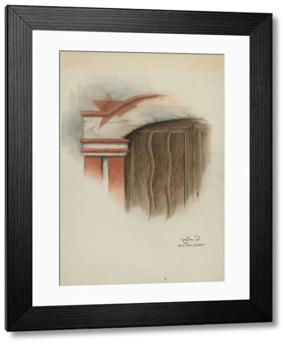Framed Print : Restoration Drawing: Detail of Arch, Main Doorway, and Door, Mission-House, c. 1937 Framed Print : Restoration Drawing: Detail of Arch, Main Doorway, and Door, Mission-House, c. 1937