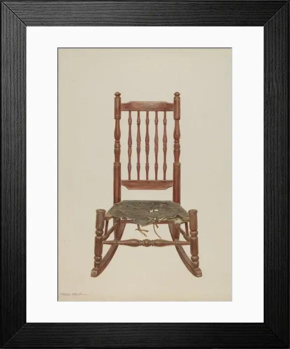 Framed Print : Rocking Chair with Rawhide Seat, c. 1938. Creator: Frank M Keane Framed Print : Rocking Chair with Rawhide Seat, c. 1938. Creator: Frank M Keane