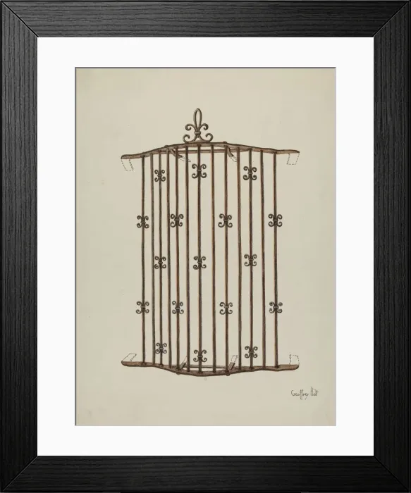 Framed Print : Iron Grille (at Window) a Restoration Drawing, 1936. Creator: Geoffrey Holt