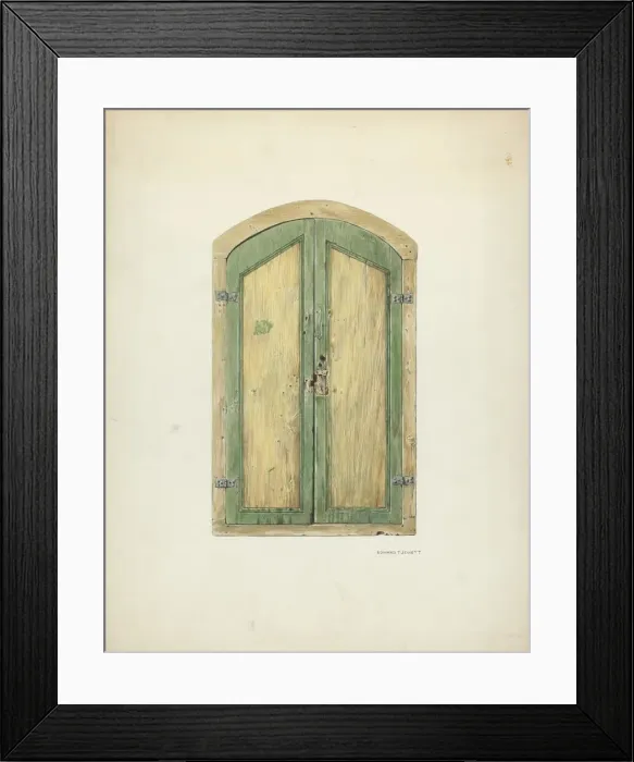 Framed Print : Painted Wooden Shutter, 1937. Creator: Edward Jewett Framed Print : Painted Wooden Shutter, 1937. Creator: Edward Jewett