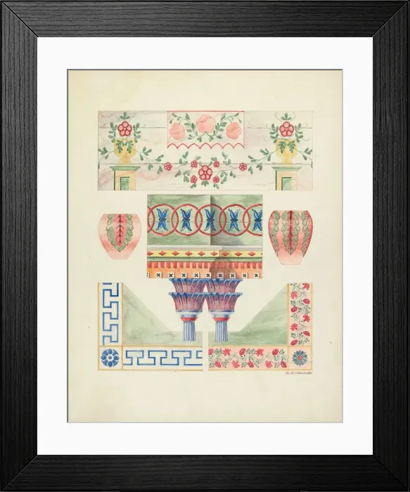 Framed Print : Details of Painted Decorations on Reredos and Walls, 1937. Creator: Randolph F Miller Framed Print : Details of Painted Decorations on Reredos and Walls, 1937. Creator: Randolph F Miller
