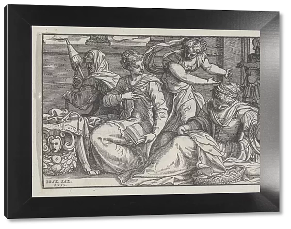 Lucretia instructing her daughters in needlework, 1557. Creator: Giuseppe Porta