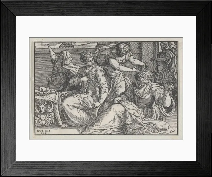 Framed Print : Lucretia instructing her daughters in needlework, 1557. Creator: Giuseppe Porta Framed Print : Lucretia instructing her daughters in needlework, 1557. Creator: Giuseppe Porta