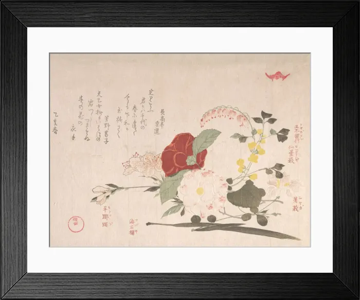 Framed Print : Spring Rain Collection (Harusame shu), vol. 2: Cut Flowers: Clematis, Bus Framed Print : Spring Rain Collection (Harusame shu), vol. 2: Cut Flowers: Clematis, Bus