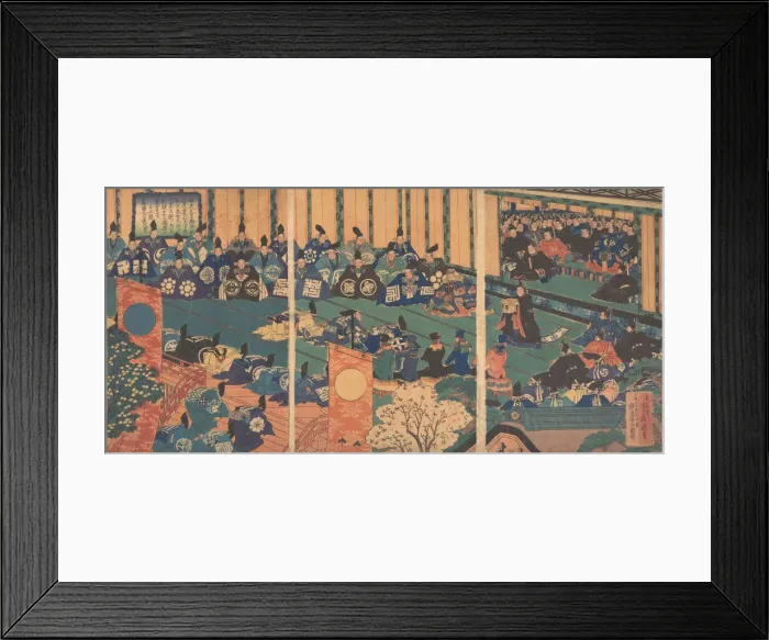 Framed Print : Meeting with foreign dignitaries, 1867 (Meiji 1). Creator: Hasegawa Sadanobu Framed Print : Meeting with foreign dignitaries, 1867 (Meiji 1). Creator: Hasegawa Sadanobu