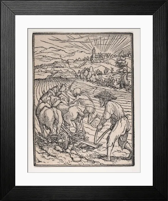 Framed Print : The Peasant (or Ploughman), from The Dance of Death, ca. 1526, published 1538. Creator: Hans Lützelburger Framed Print : The Peasant (or Ploughman), from The Dance of Death, ca. 1526, published 1538. Creator: Hans Lützelburger