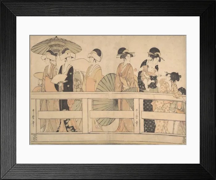 Framed Print : Enjoying the Cool Evening Breeze on... the Bridge, ca. 1800. Creator: Kitagawa Utamaro