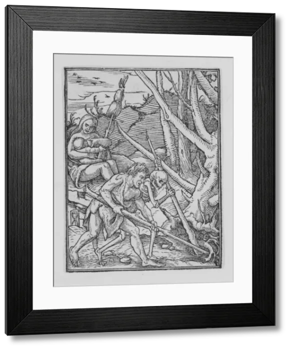 Framed Print : Adam digging, from The Dance of Death, ca. 1526, published 1538. Creator: Hans Lützelburger Framed Print : Adam digging, from The Dance of Death, ca. 1526, published 1538. Creator: Hans Lützelburger