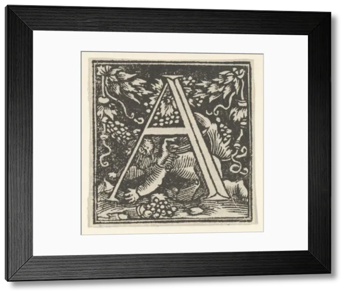 Framed Print : Initial letter A with putto, ca. 1538. Creator: Heinrich Vogtherr Framed Print : Initial letter A with putto, ca. 1538. Creator: Heinrich Vogtherr