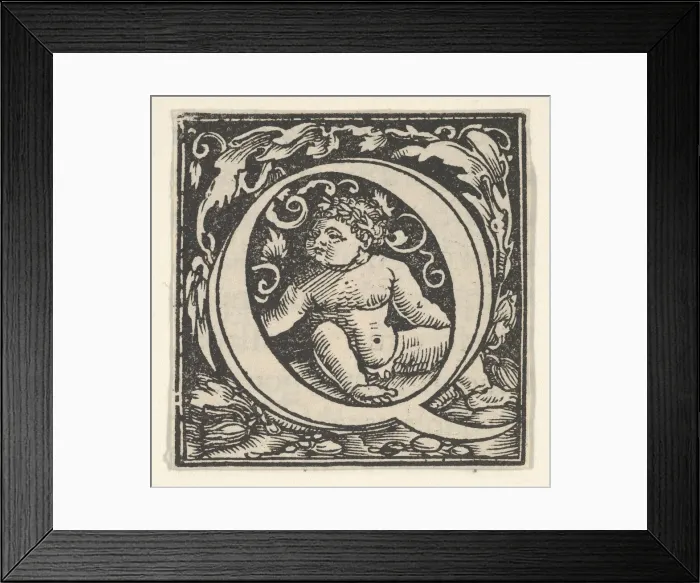 Framed Print : Initial letter Q with putto, ca. 1538. Creator: Heinrich Vogtherr Framed Print : Initial letter Q with putto, ca. 1538. Creator: Heinrich Vogtherr