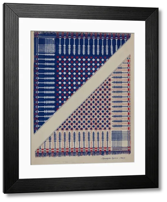 Framed Print : Coverlet, 1937. Creator: J. Howard Iams Framed Print : Coverlet, 1937. Creator: J. Howard Iams