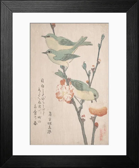Framed Print : Japanese White-eyes on a Branch of Peach Tree... ca. 1805-10. Creator: Kubo Shunman Framed Print : Japanese White-eyes on a Branch of Peach Tree... ca. 1805-10. Creator: Kubo Shunman