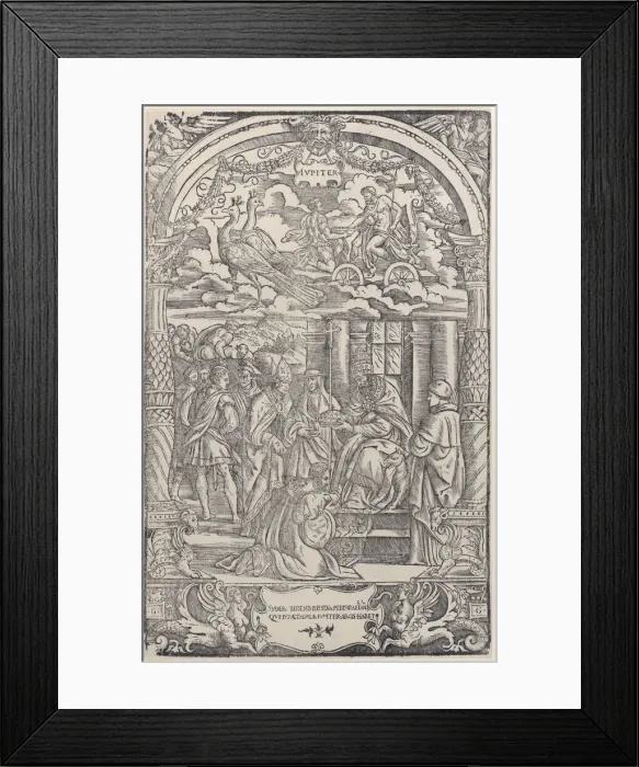 Framed Print : Jupiter in a Chariot Drawn by Two Peacocks... 1533. Creator: Unknown Framed Print : Jupiter in a Chariot Drawn by Two Peacocks... 1533. Creator: Unknown
