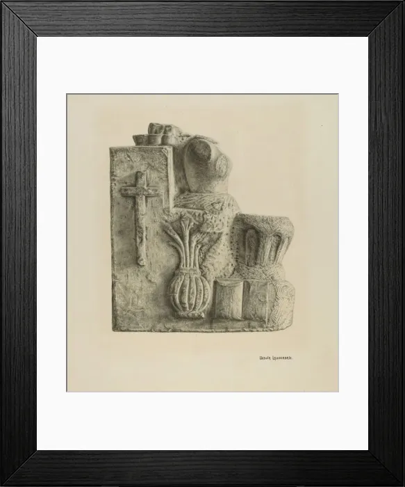 Framed Print : Limestone Font, 1935 / 1942. Creator: Ursula Lauderdale Framed Print : Limestone Font, 1935 / 1942. Creator: Ursula Lauderdale