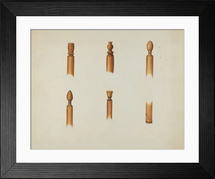 Framed Print : Shaker Chair Finials and Ball & Socket Foot, c. 1936. Creator: Ray Holden Framed Print : Shaker Chair Finials and Ball & Socket Foot, c. 1936. Creator: Ray Holden